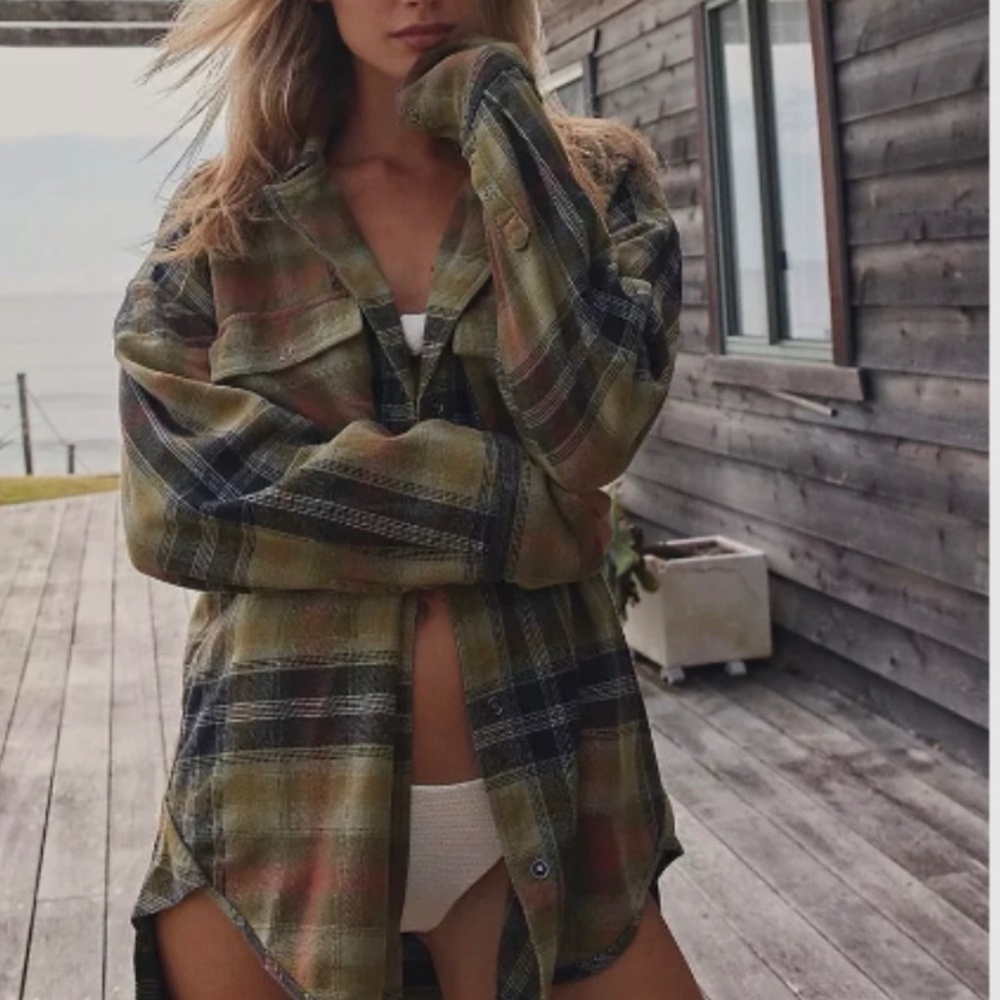 Free People Izzy Cargo oversized plaid shirt size L